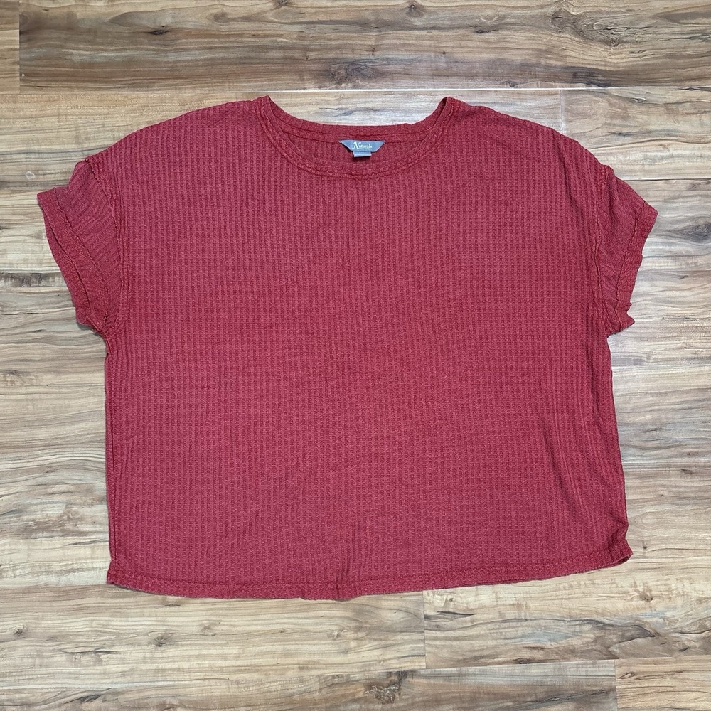 Natural Reflections Womens Brick Coral Round Neck Waffle Knit T-Shirt Size 1X